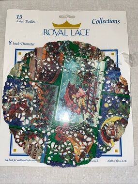 VTG Doilies Paper Royal Lace 8” Round Holiday Christmas Print Decor Pack Of 15